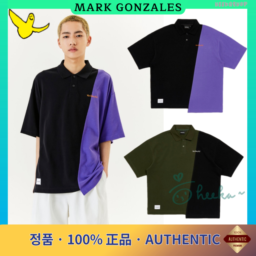 Heekashop KOREA MARK GONZALES 什麼是獨特的色塊貼花 POLO 短袖 T 恤男女皆宜