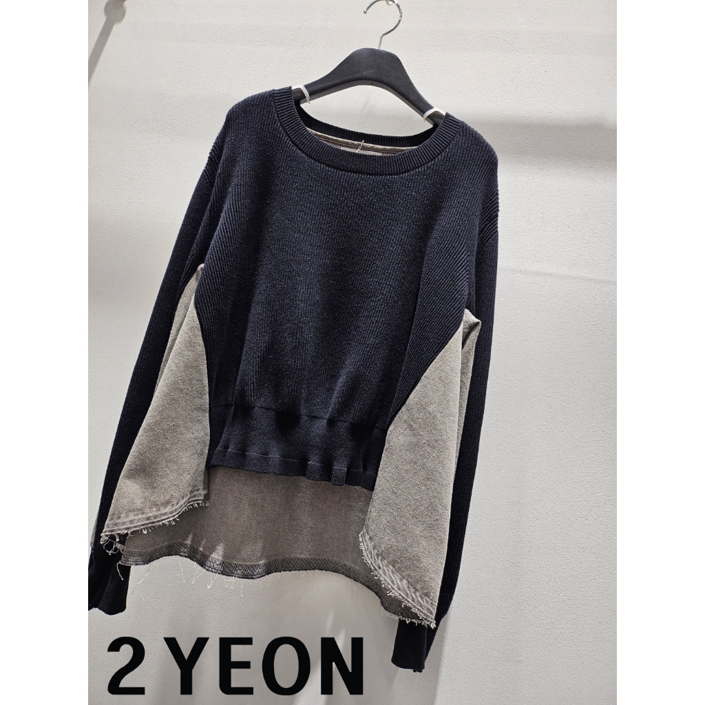 2yeon 針織牛仔色組合 T 恤 (Knit Denim Color-Combination T-shirts)