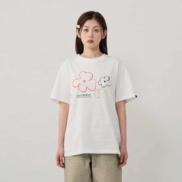 [COVERNAT]  手繪三葉草印花 短袖T恤（白色） [G8]