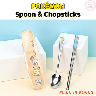 精靈寶可夢 Pokémon 多合一不銹鋼勺子筷子和盒子餐具套裝韓國製造 Pokemon 餐具兒童餐具兒童餐具套裝皮卡丘