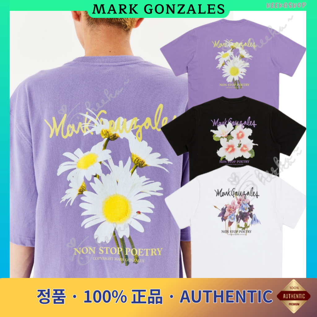 Heekashop KOREA MARK GONZALES 為什麼它是花卉圖形短袖 T 恤男女皆宜