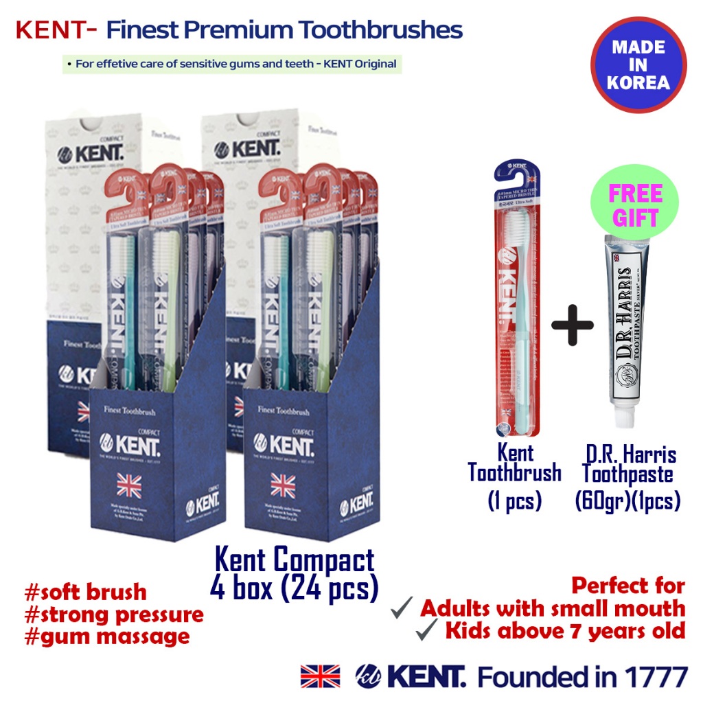 KENT Compact Toothbrush 24 支(免費牙膏/牙刷)環保極細軟毛牙刷 護齦韓國牙刷 孕期孕婦牙刷