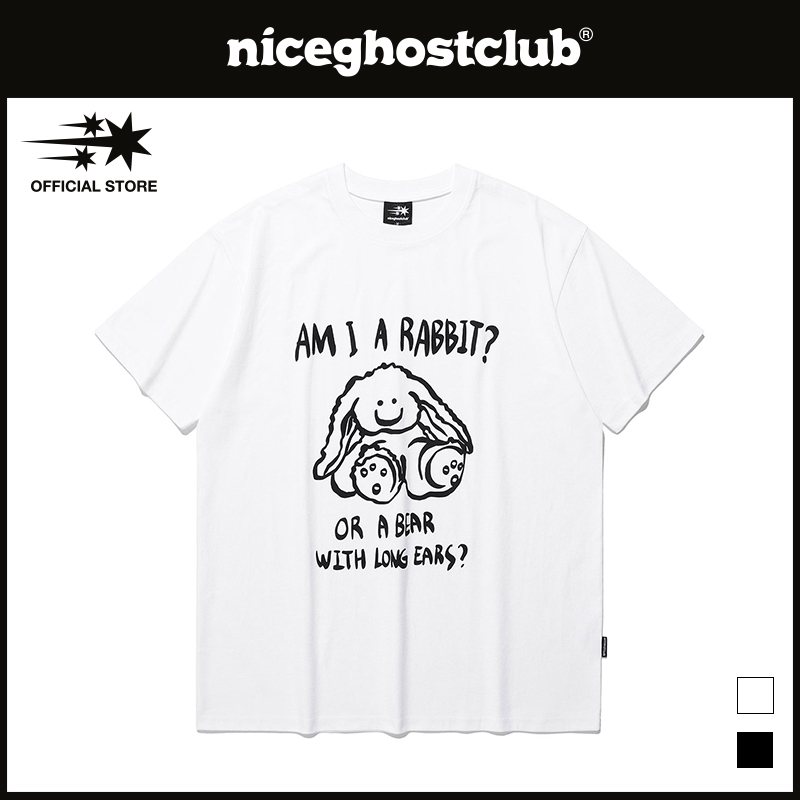 [niceghostclub] 兔子或熊 T 恤_中性風格_黑色/白色
