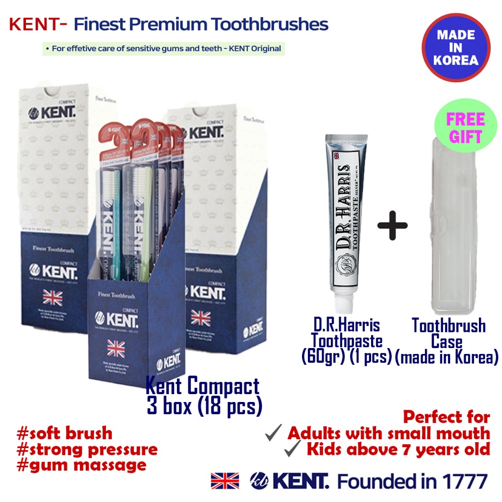 KENT Compact Toothbrush 18支免費牙膏+旅行牙刷盒 環保極細軟毛牙刷 護齦韓國牙刷 孕期孕婦牙刷
