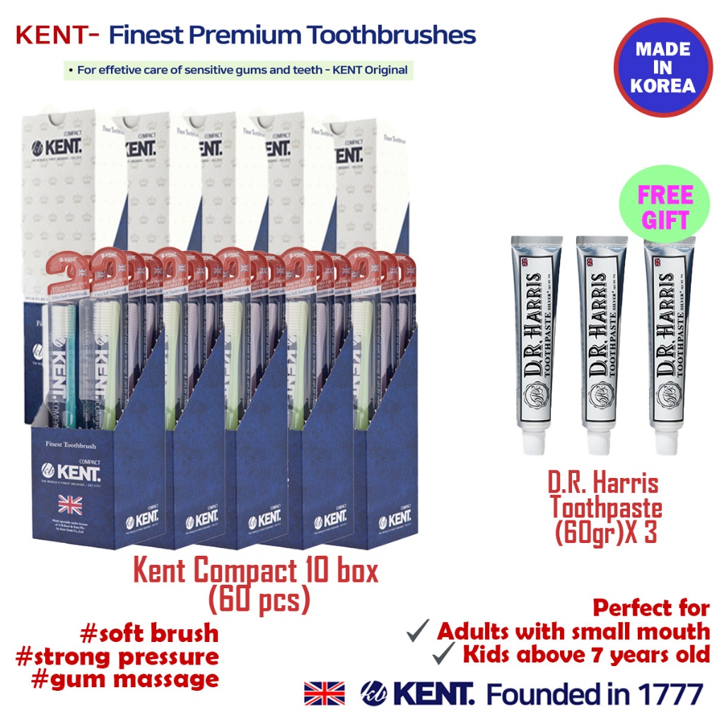 KENT Compact Toothbrush 60 支(免費牙膏)環保極細軟毛牙刷 護齦韓國牙刷 孕期孕婦牙刷