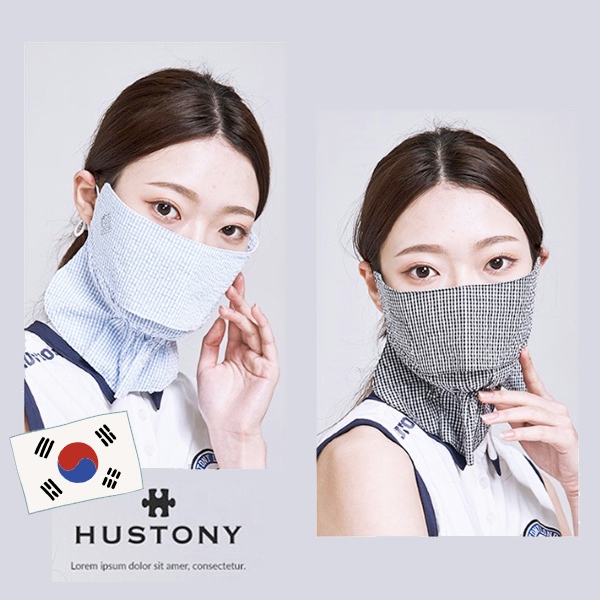 [HUSTONY] 縐紗面料防曬女式防紫外線面罩面罩頸部包裹罩韓國製造易於呼吸高爾夫自行車騎行防紫外線冰絲麵罩戶外運動防