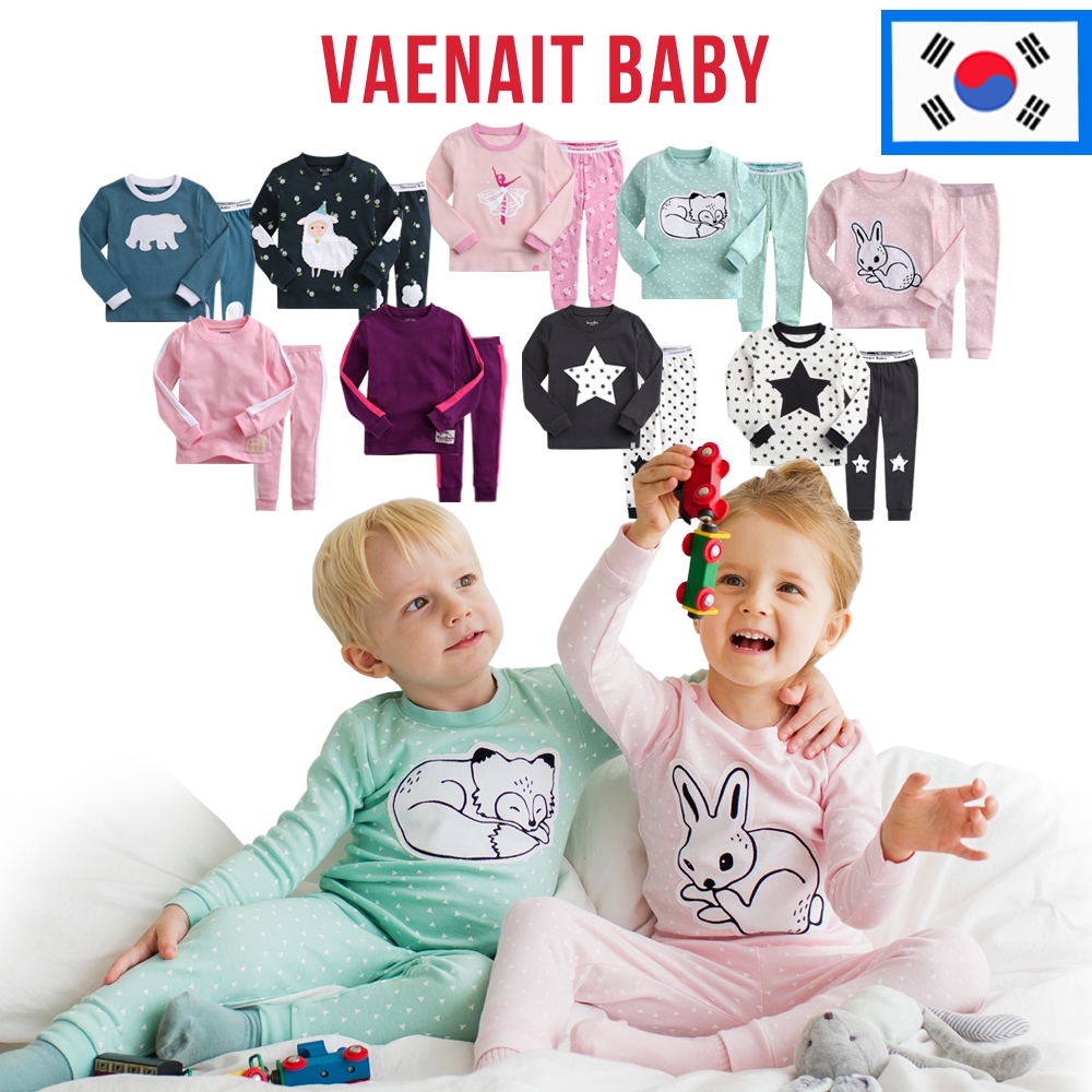 [韓國 Vaenait BABY] 12M-12Y 嬰兒兒童初中男孩女孩恐龍星貓人物長睡衣睡衣100% 棉睡衣套裝