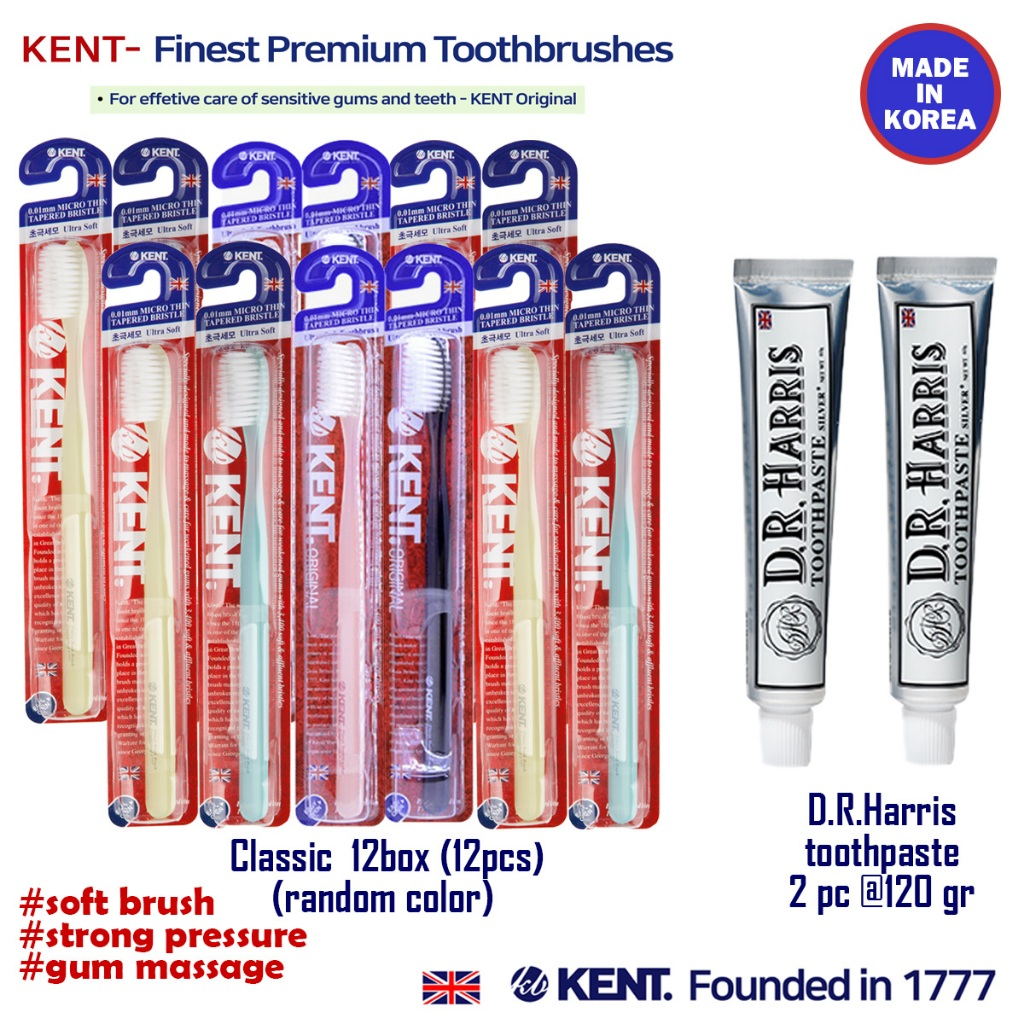 Kent 原裝經典牙刷 12 件和 KENT 牙膏 120 克 2 件特別套裝環保超細韓國牙刷超清新口臭殺手