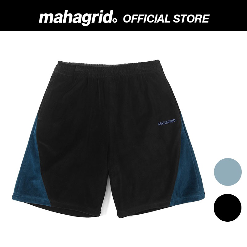 [MAHAGRID] 絲絨運動短褲_黑/藍