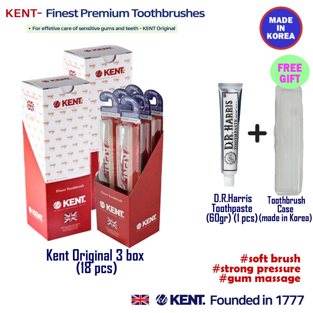 KENT OriginalToothbrush 18支(免費牙膏+旅行牙刷盒)環保極細軟毛牙刷 護齦韓國牙刷 孕期孕婦牙