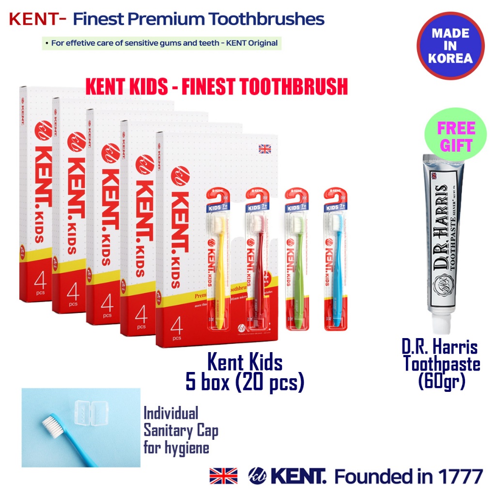 KENT Kids Toothbrush 兒童牙刷 5 盒(20支)套裝(免費牙膏)環保超細超柔軟韓國牙刷 牙齦按摩牙刷