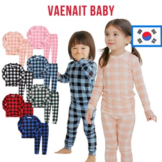 [韓國 Vaenait BABY] 6M-7Y 兒童男女通用女孩男孩柔軟舒適莫代爾睡衣睡衣 2 件套窗戶格子套裝