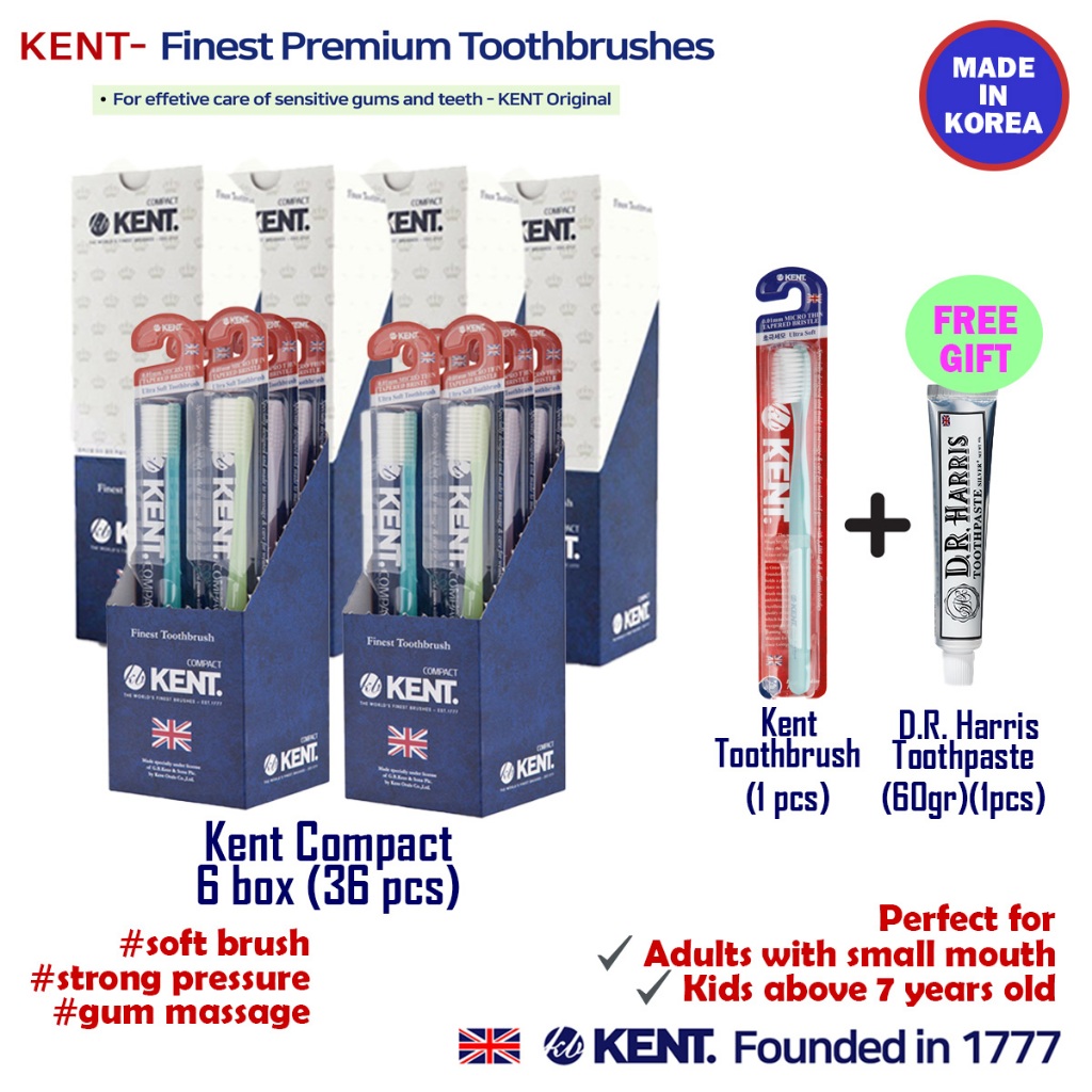 KENT Compact Toothbrush 36 支(免費牙膏/牙刷)環保極細軟毛牙刷 護齦韓國牙刷 孕期孕婦牙刷