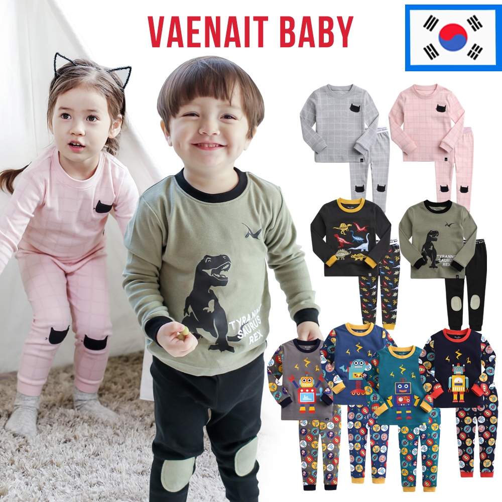 [韓國 Vaenait BABY] 12M-12Y 嬰兒兒童初中男孩女孩恐龍星貓人物睡衣 100% 棉睡衣套裝