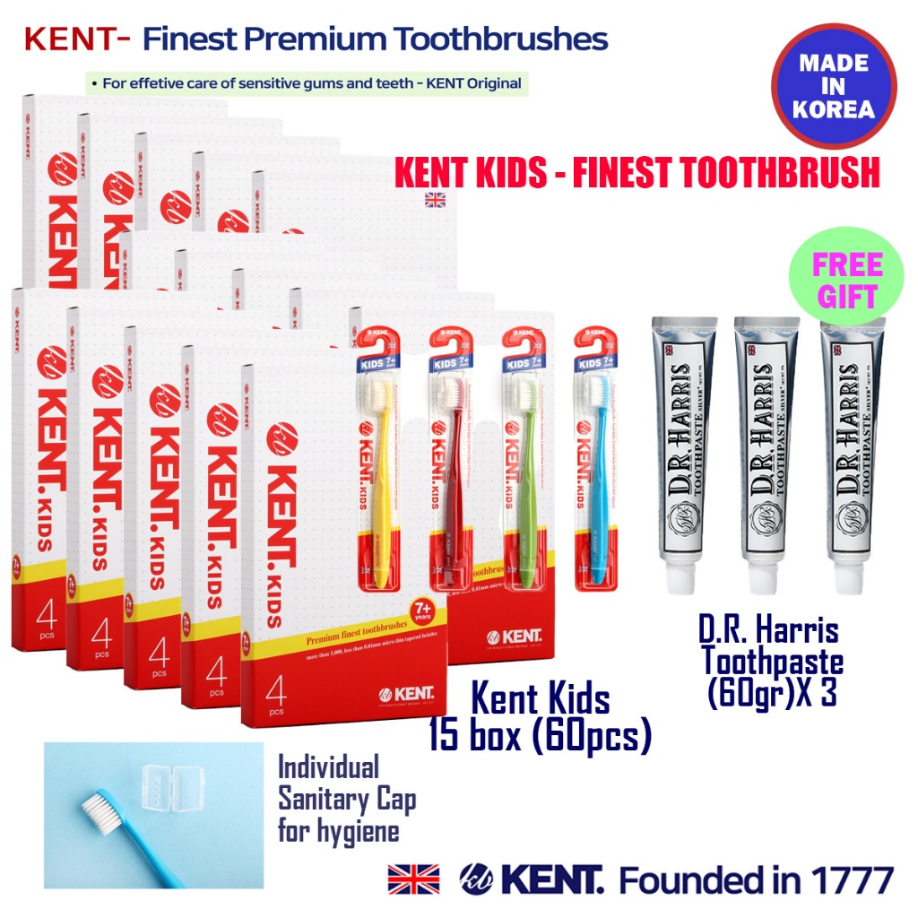 KENT Kids Toothbrush 兒童15 盒(60支)套裝(免費牙膏)環保超細超柔軟韓國牙刷 牙齦按摩牙刷