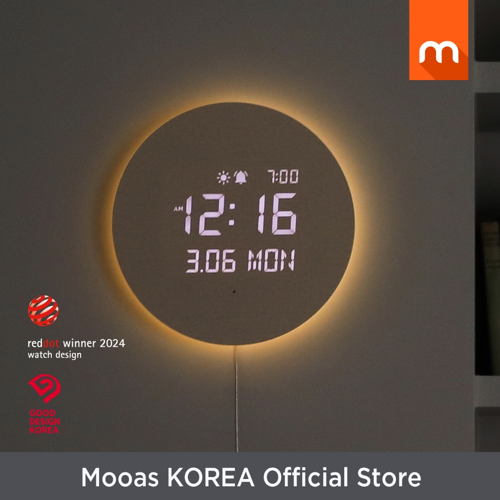 mooas Full Moon LED靜音掛鐘帶遙控器,背光夜燈數字鐘,客廳裝飾鬧鐘,桌上時鐘, 帶日期的鐘,紅外遙控器