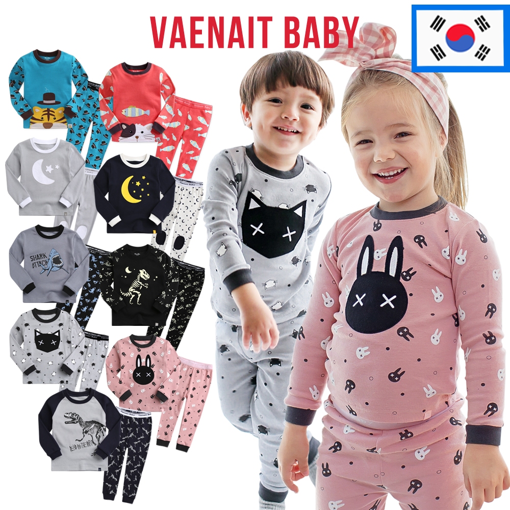 [韓國 Vaenait BABY] 12M-7Y 嬰兒兒童初中男孩女孩老虎恐龍月亮貓兔子人物睡衣 100% 棉睡衣套裝