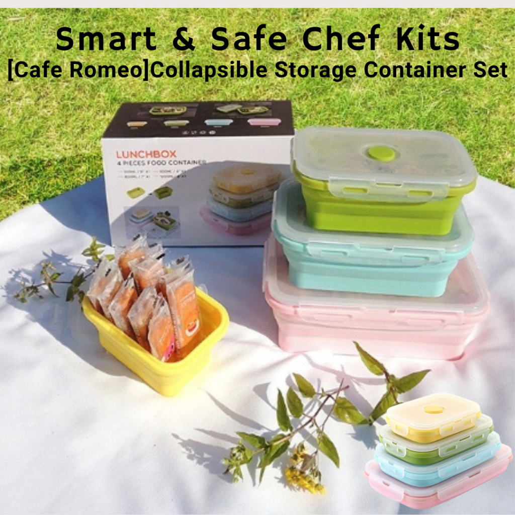 【Caffé Romeo】矽膠可折疊食品儲存容器套裝 | 4個便當盒 | 可折疊午餐盒 BPA-Free 350ml +