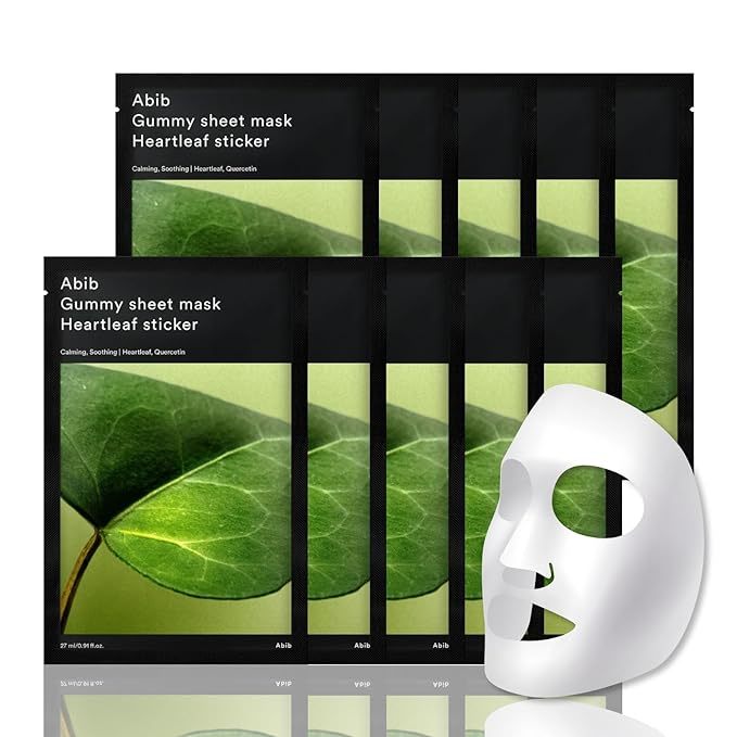 Abib Gummy Sheet Mask HEARTLEAF 貼紙,舒緩敏感肌膚,持久保濕,27 毫升,10 件
