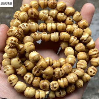 【臺灣精選】文玩雜項收藏藏傳天然犛牛骨雕刻骷髏頭108顆佛珠項鍊毛衣鏈佛珠念珠文玩項鏈108 顆念珠佛珠 108 顆唸珠