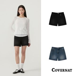 [COVERNAT]25SS 韓版女裝牛仔短褲 水洗高腰短褲 夏季穿搭休閒褲（多色任選）