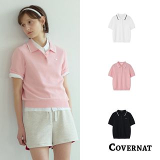 [COVERNAT]25SS 韓版女裝短袖POLO衫 翻領大學t 夏季透氣純棉素色T恤（多色任選）