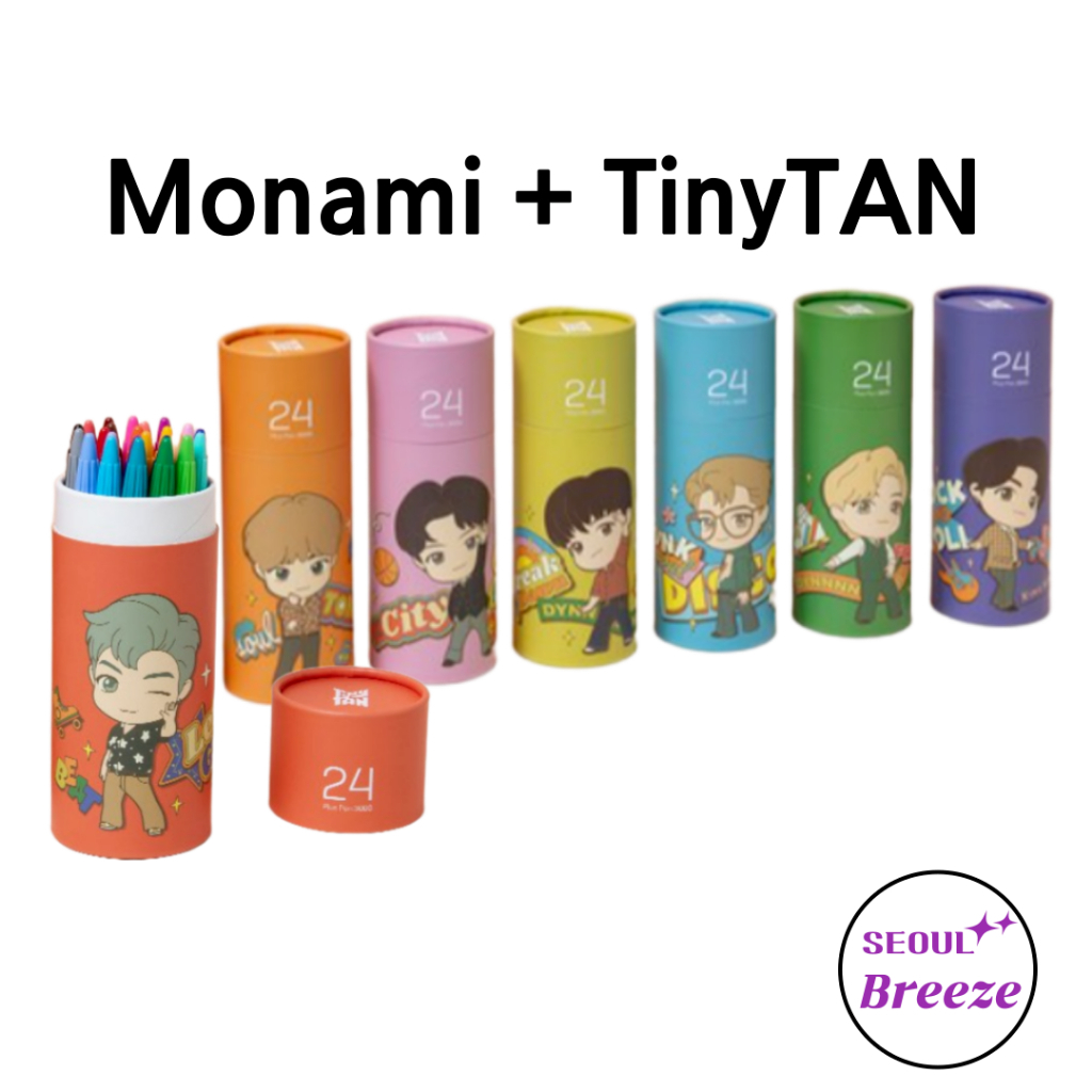 Monami TinyTAN Plus Pen 24 色套裝 - 具有所有七個 BTS 成員的文具系列 - RM、Jin