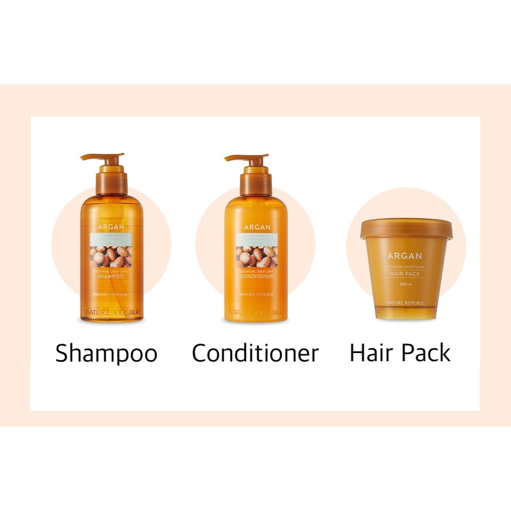 [NATURE REPUBLIC] Argan Essential Deep Care(洗髮水、護髮素、發膜)受損髮質