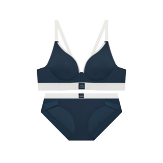 [codes combine innerwear] 時尚撞色無鋼圈聚攏內衣褲組 藏藍色(NY)