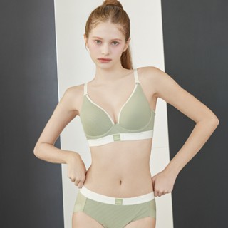 [codes combine innerwear] 時尚撞色無鋼圈聚攏內衣褲組 淺卡其色(LKH)