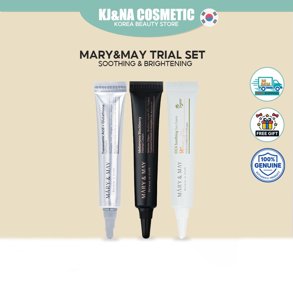 Mary&May 試用套裝 12g - Idebenone Cream / CICA 防曬霜 / 穀胱甘肽眼霜 | 舒緩