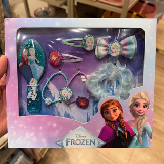 迪士尼 [DISNEY / Frozen Elsa 髮飾套裝 / 7P] 女孩公主髮刷、夾子和領帶禮品套裝
