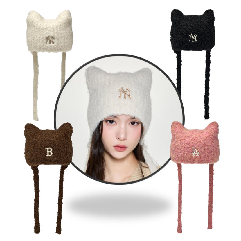 [MLB]貓耳編織帽 | Karina靈感貓帽2025新設計 | 由Yoon Jimin打造的貓耳毛線帽 | 紐約