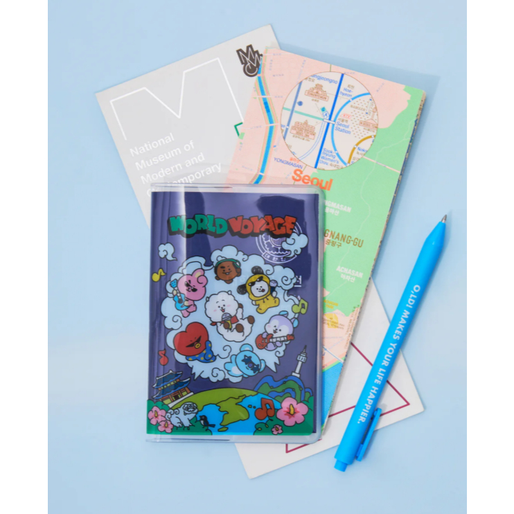 BT21 世界航程護照封面 | BT21 旅行護照包 | K-Pop BT21 護照夾 | 可愛的旅行組織者