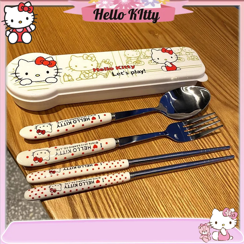Hello Kitty/哆啦A夢 勺子ins高顏值筷子勺子套裝 餐具套盒學生 單人餐具收納盒