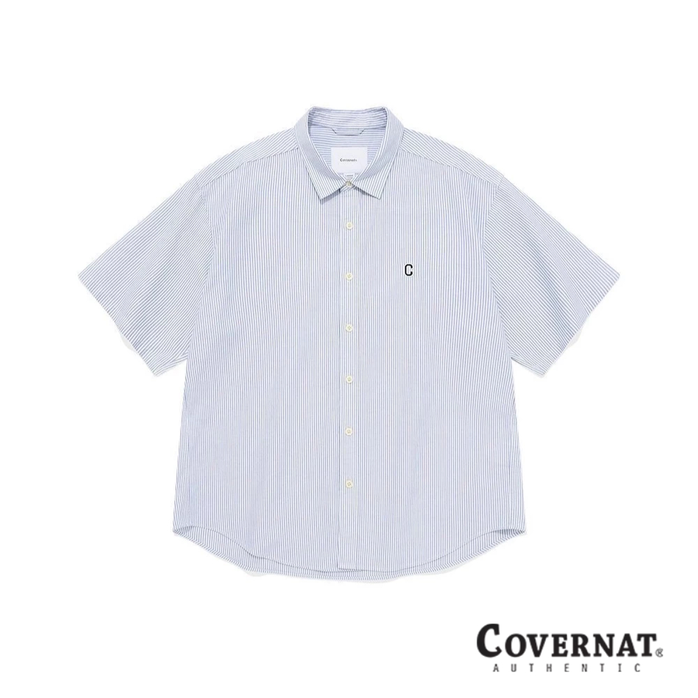 [COVERNAT]  C LOGO 英倫風條紋短袖襯衫（淺藍色） [G8]