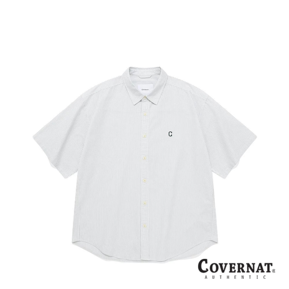 [COVERNAT]  C LOGO 英倫風條紋短袖襯衫（綠色） [G8]