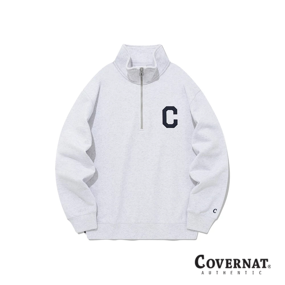 [COVERNAT]  C LOGO 半拉鍊圓領大學T（混灰色） [G7]