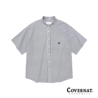 [COVERNAT] 鯨魚LOGO刺繡 條紋 短袖襯衫（海軍藍） [G8]