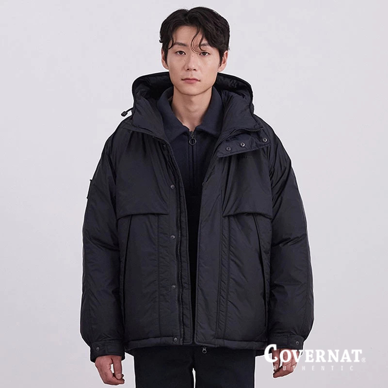 [COVERNAT]  雙色連帽短款外套（海軍藍） [G7]