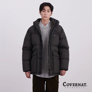 [COVERNAT] 男女同款保暖舒適加厚時尚經典logo簡約RDS 2PK連帽中長羽絨外套（卡其色） [G6]