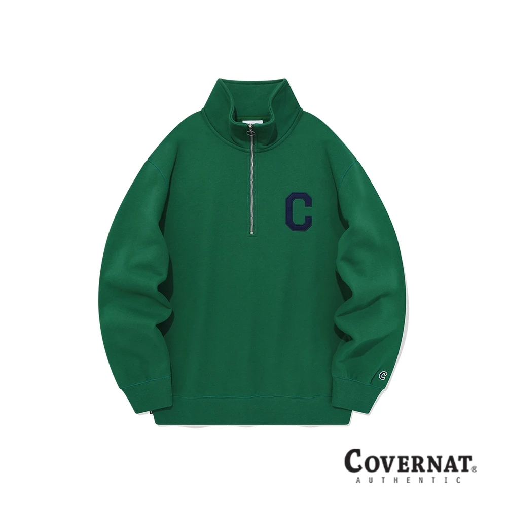[COVERNAT]  C LOGO 半拉鍊圓領大學T（綠色） [G7]