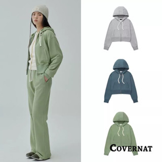 [COVERNAT] 女士經典刺繡LOGO休閒百搭短款連帽衫拉鍊長袖外套（多色任選）