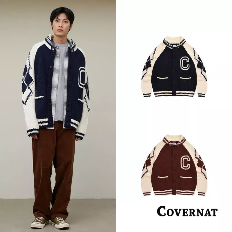 [COVERNAT] 男女同款柔軟羊毛混紡大C LOGO時尚百搭翻領鈕釦針織開衫外套（多色任選）