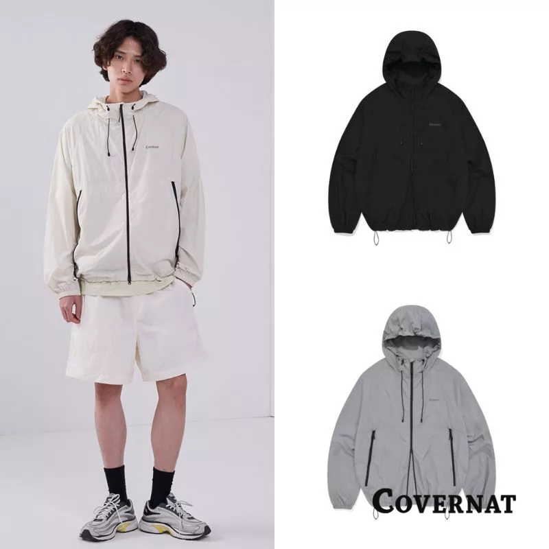 [COVERNAT] 情侶裝防風防曬百搭經典logo輕便連帽外套戶外服（黑色）[H9]
