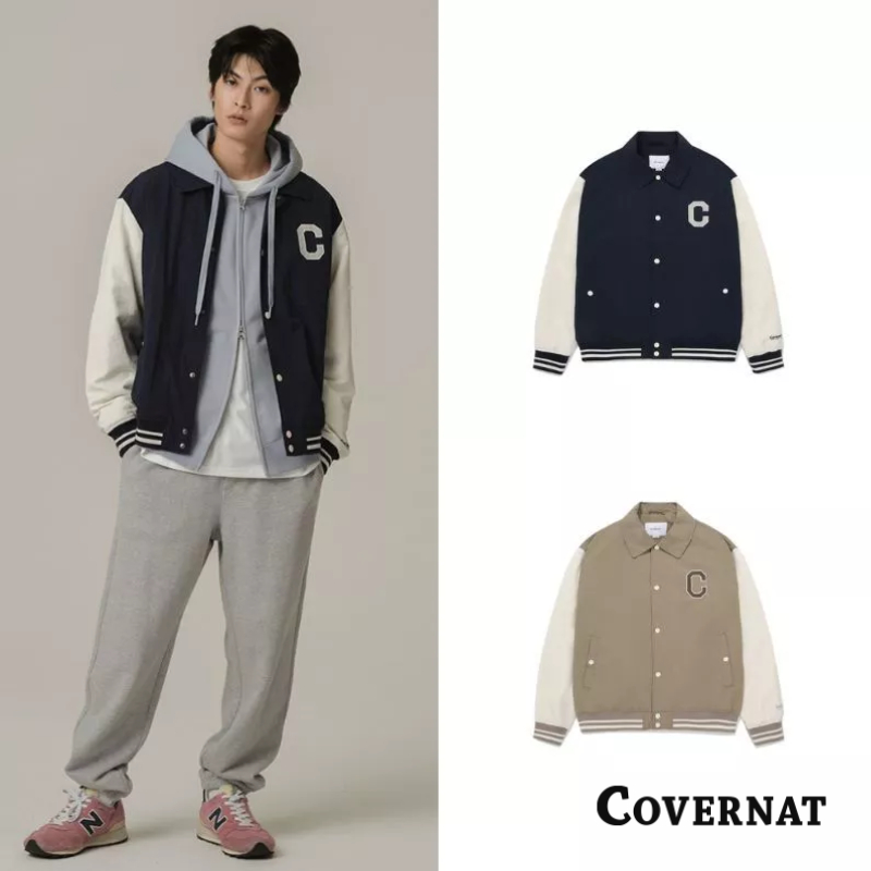 [COVERNAT] 男女同款舒適親膚質地大C LOGO運動百搭棒球服翻領外套（多色任選）