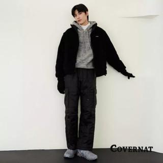 [COVERNAT] 男女同款加厚夾棉保暖設計感多口袋淨版百搭休閒褲（黑色）