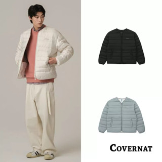 [COVERNAT] 男女同款輕盈保暖鴨絨刺繡經典LOGO休閒百搭無領羽絨服外套（多色任選）