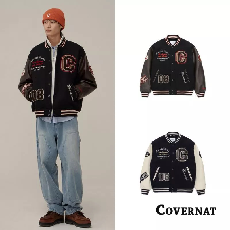 [COVERNAT] 男女同款加厚保暖字母印花經典LOGO運動百搭按扣外套棒球服（多色任選）