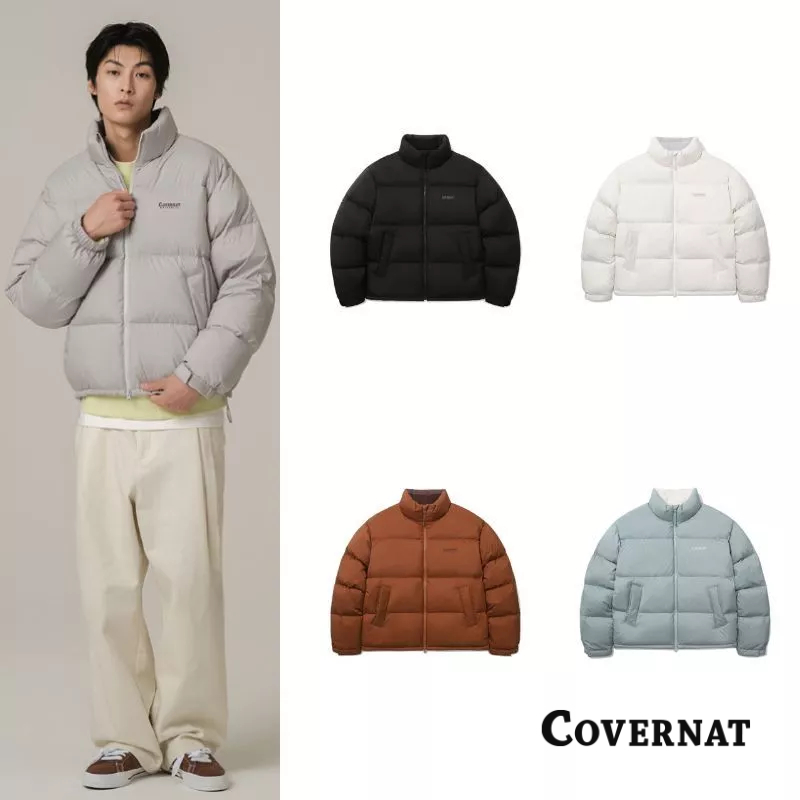 [COVERNAT] 男女同款保暖鴨絨加厚刺繡經典LOGO時尚百搭蓬鬆立領外套羽絨服（多色任選）